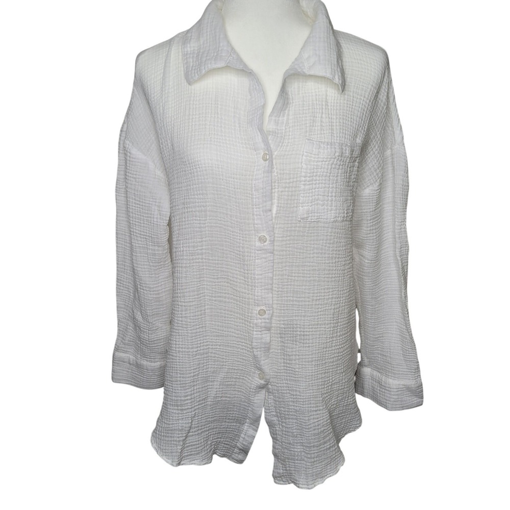 Shade & Shore Crinkle Cotton Long Sleeve Blouse Women's Size S Lightweight Beach